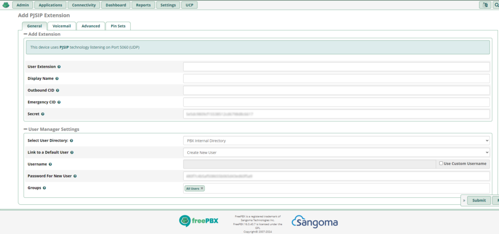 Setting up users in FreePBX