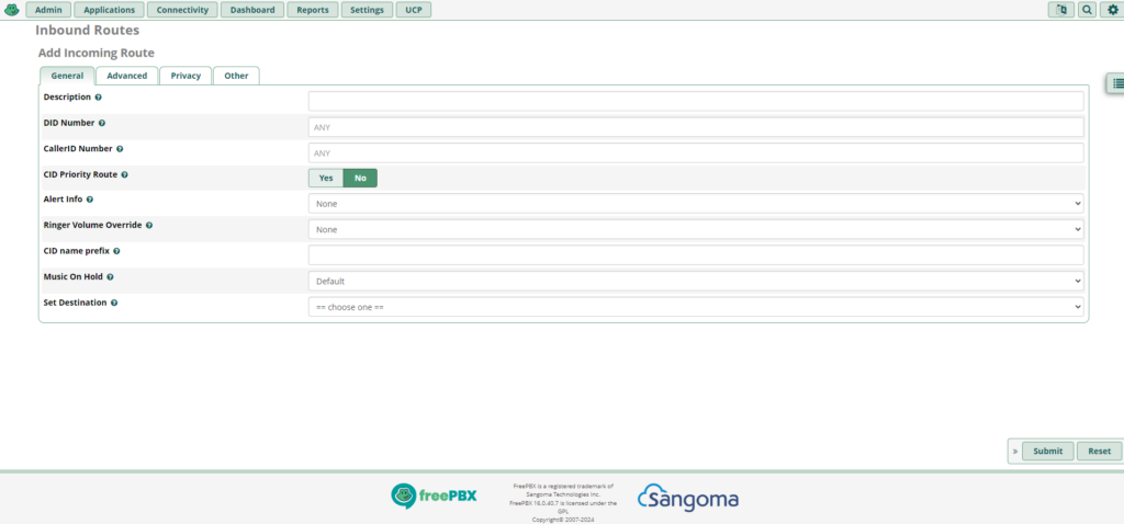 FreePBX: Inbound routes